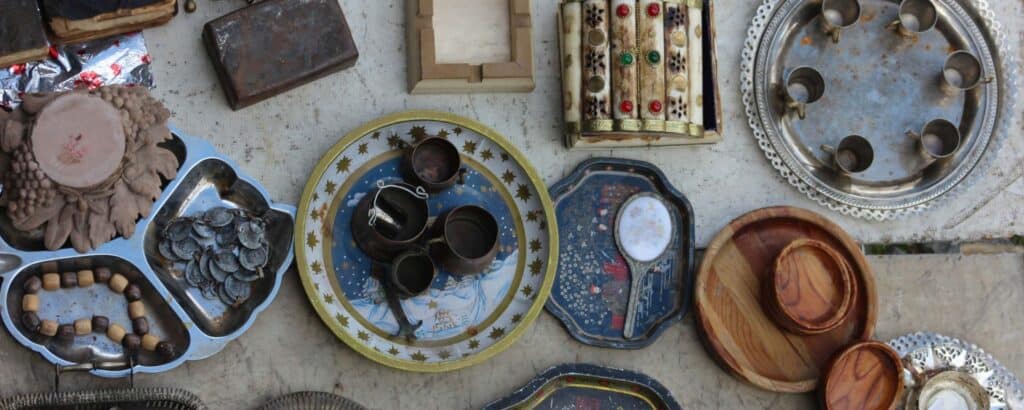 Several antiques on a table
