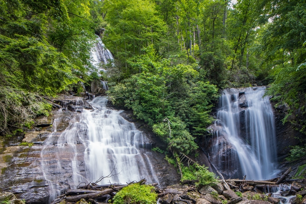 Twin Cascades of Anna Ruby Falls, one of the best waterfalls in North Georgia
