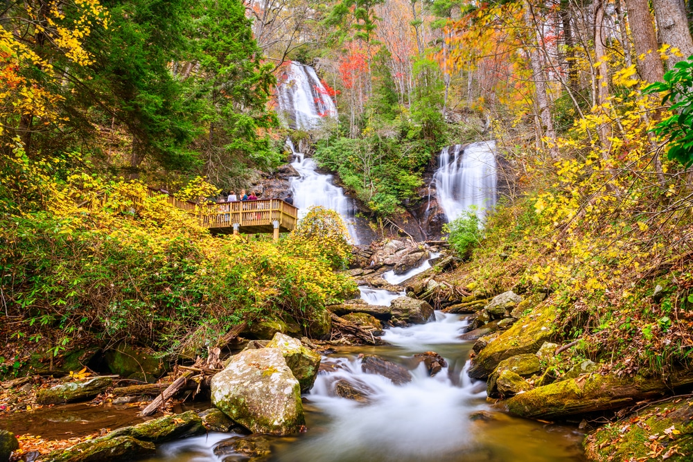 Anna Ruby falls in the fall, one of the best things to do in Helen, GA