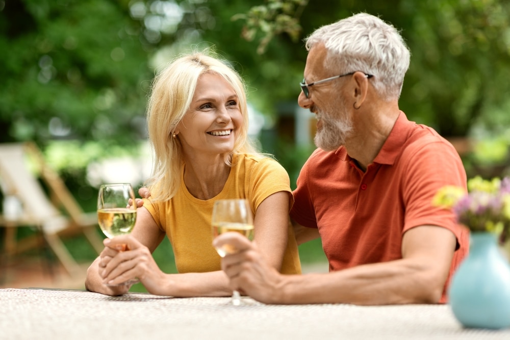 Couple enjoying white wine at the best North Georgia wineries